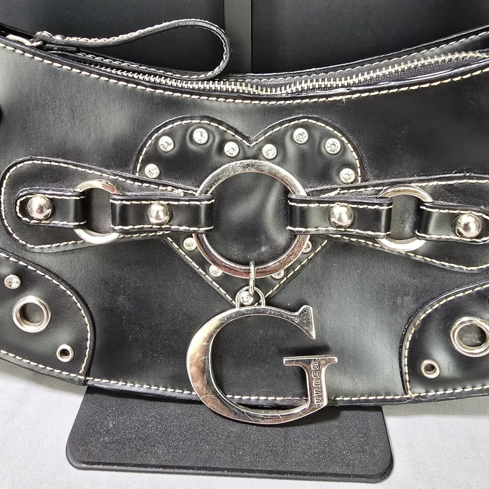 Guess Y2K Black Studded Baguette Faux Leather Bling - Picture 6 of 10
